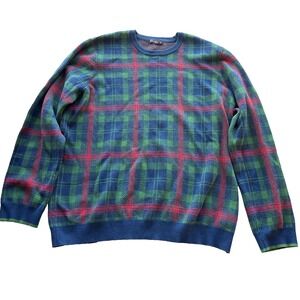 J McLaughlin Mens Sweater Plaid Red Green Size XL Extrqa Large Preppy Classic